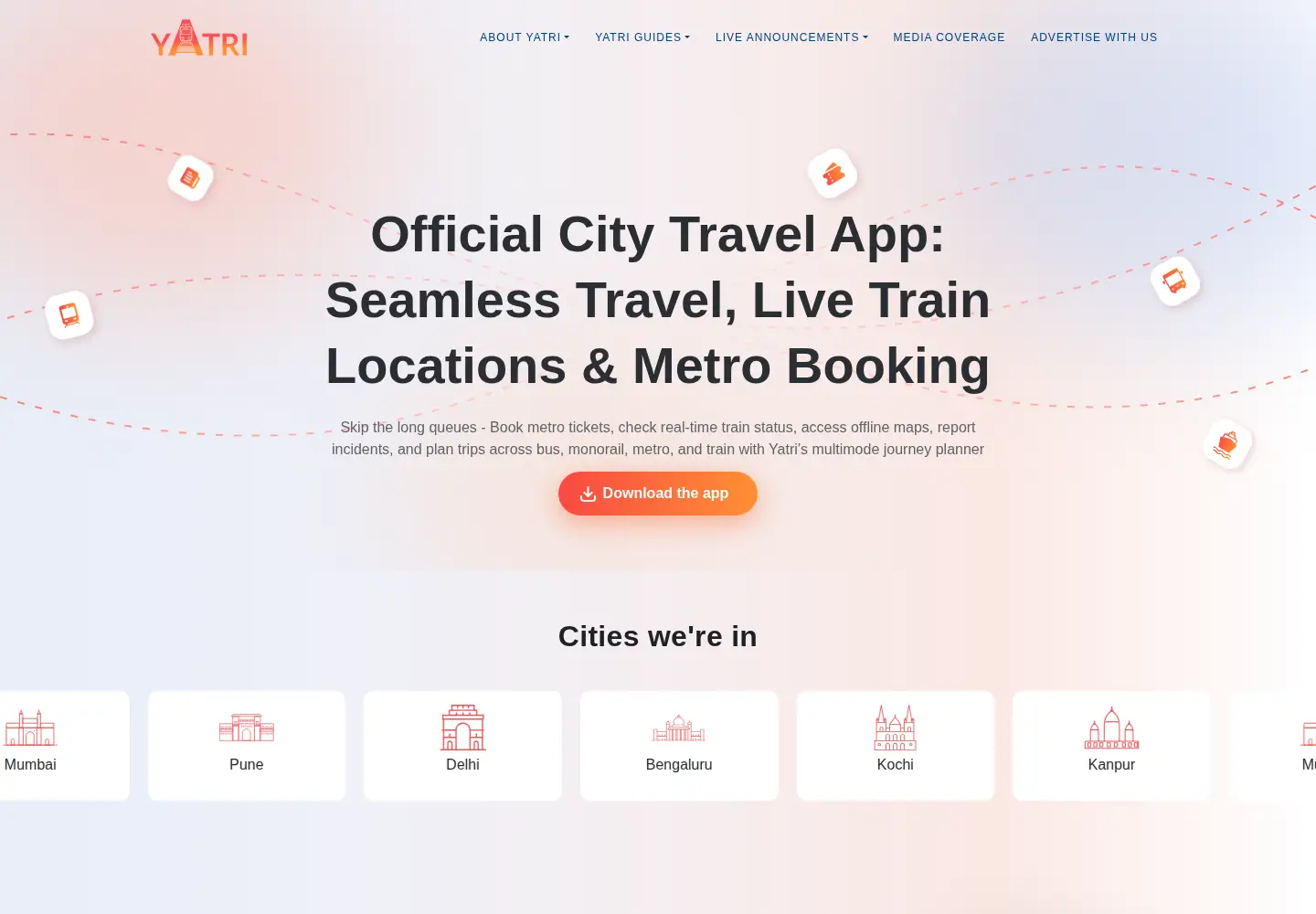Screenshot of yatrirailways.com