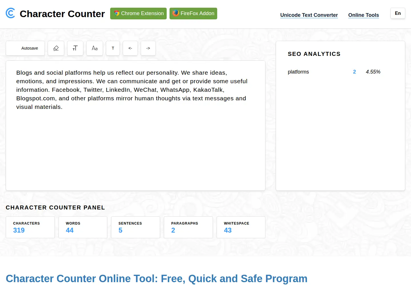 Screenshot of charactercount.org