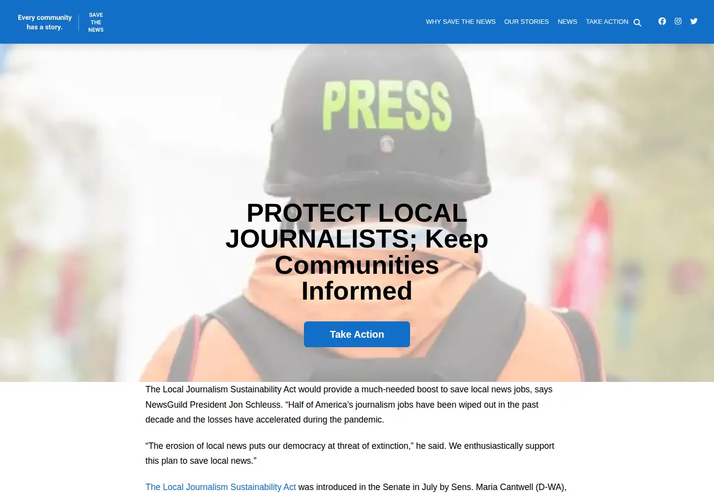 Screenshot of savethenews.org
