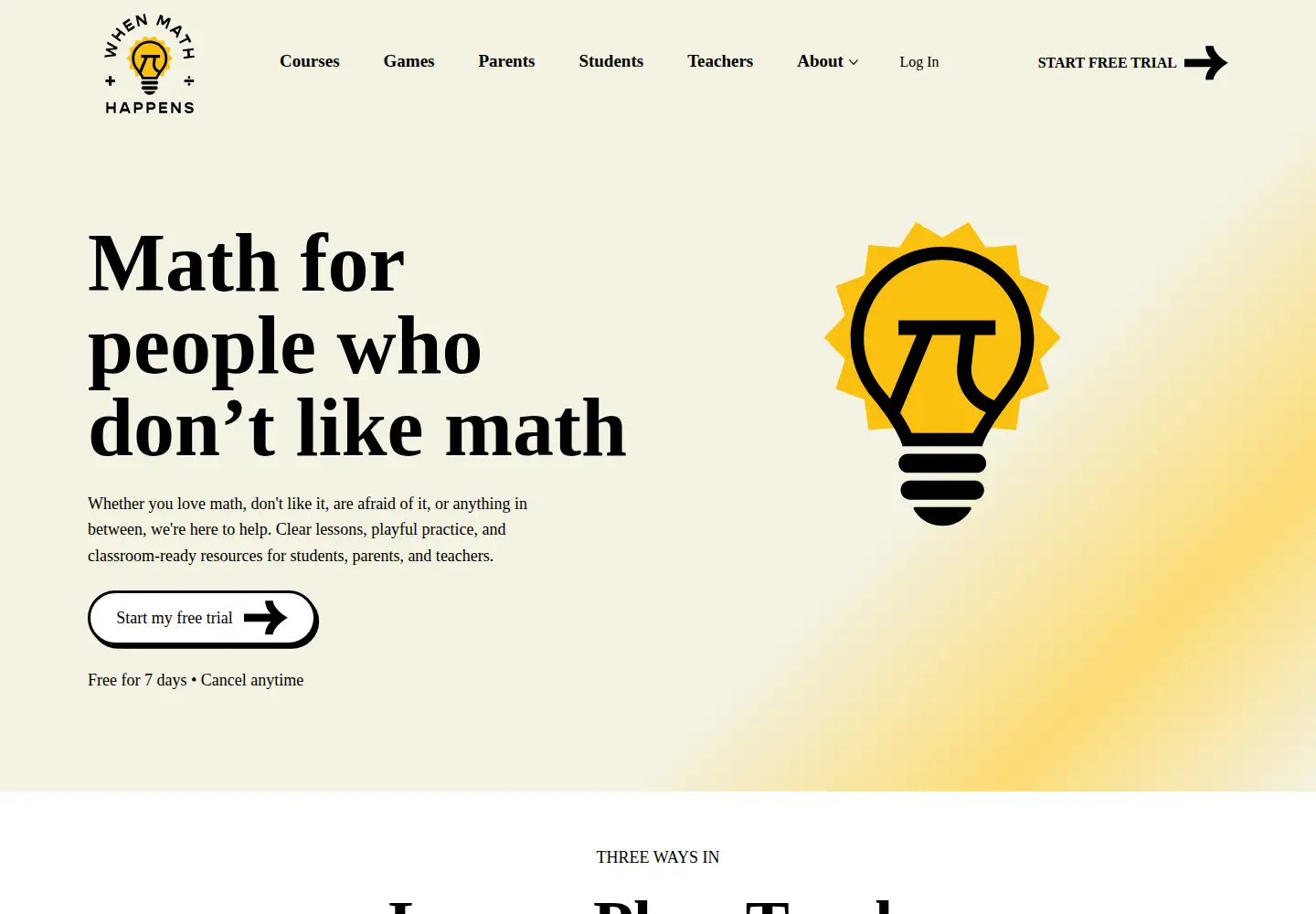 Captured homepage of whenmathhappens.com in the current scan