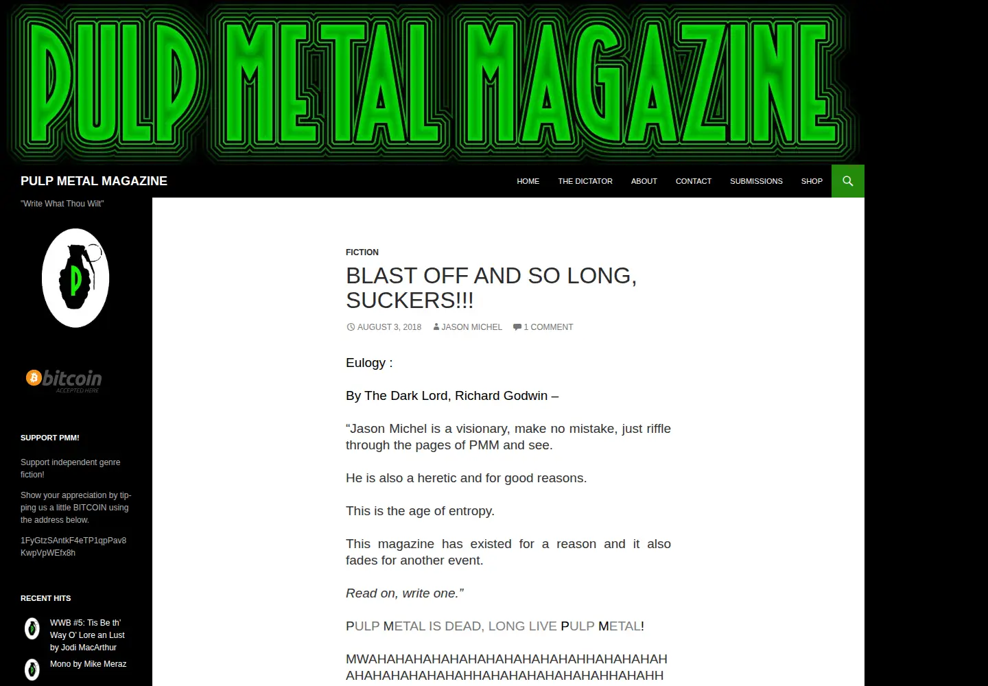 Screenshot of pulpmetalmagazine.com