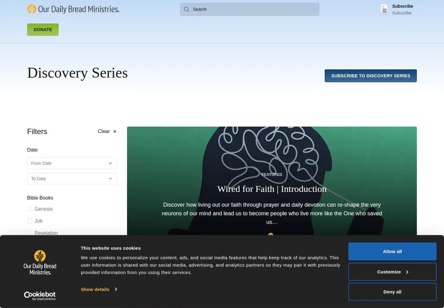 Captured homepage of discoveryseries.org in the current scan