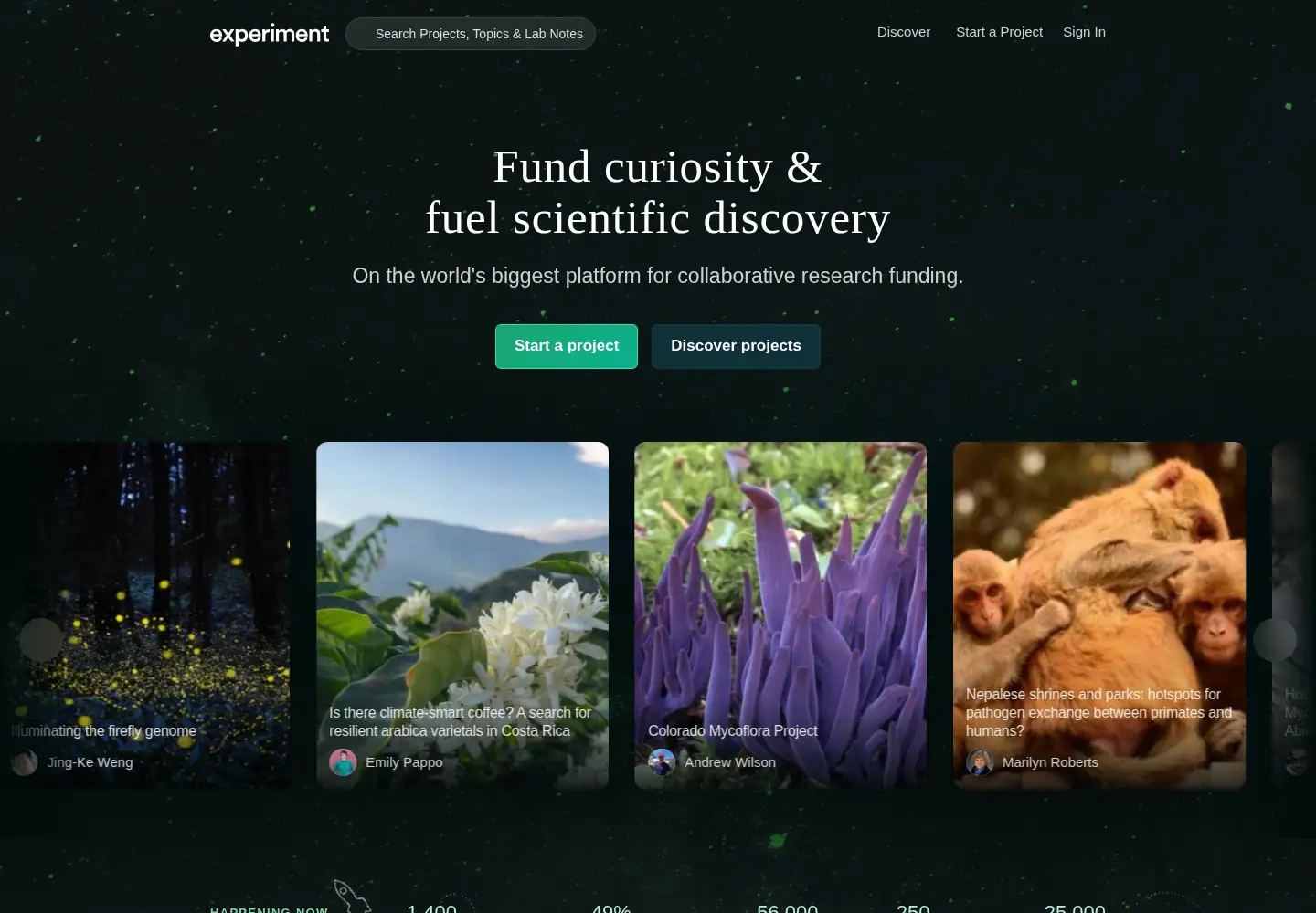 Screenshot of experiment.com