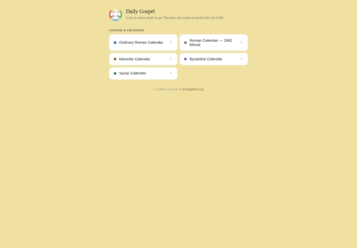 Captured homepage of dailygospel.org in the current scan