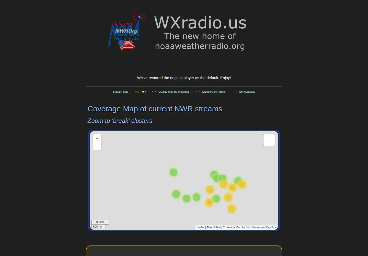Captured homepage of noaaweatherradio.org in the current scan
