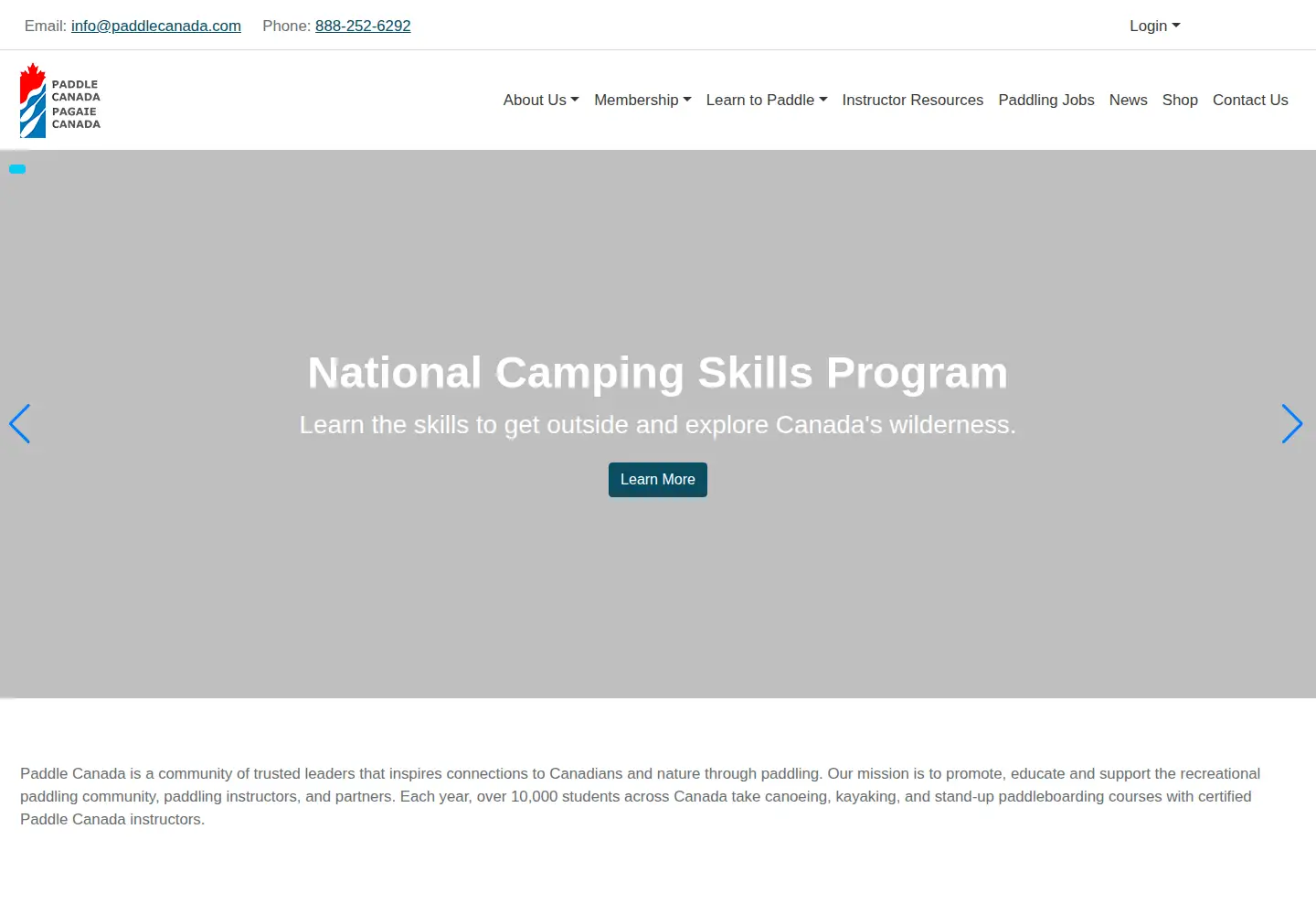 Captured homepage of paddlecanada.com in the current scan
