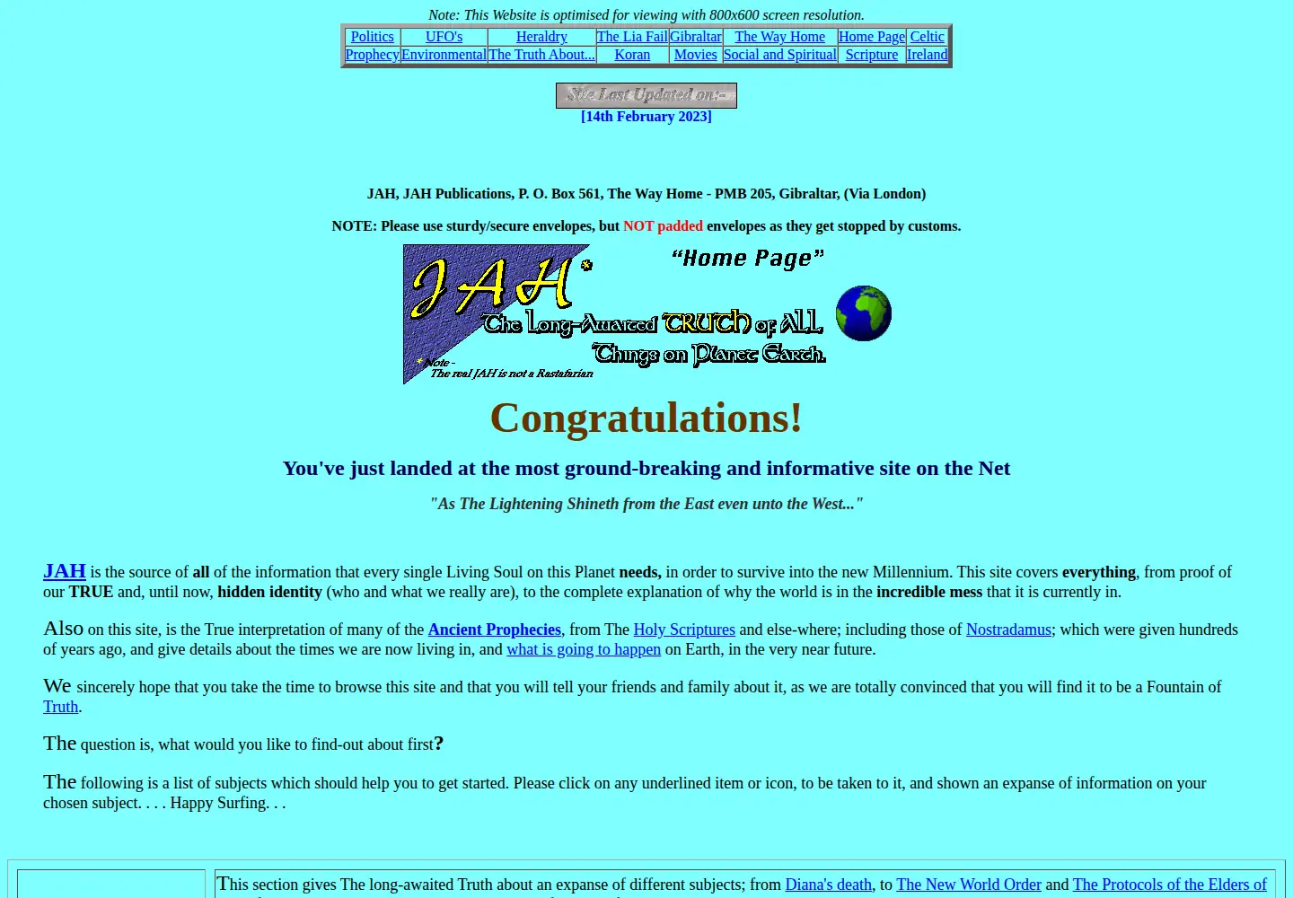 Captured homepage of jahtruth.co.uk in the current scan