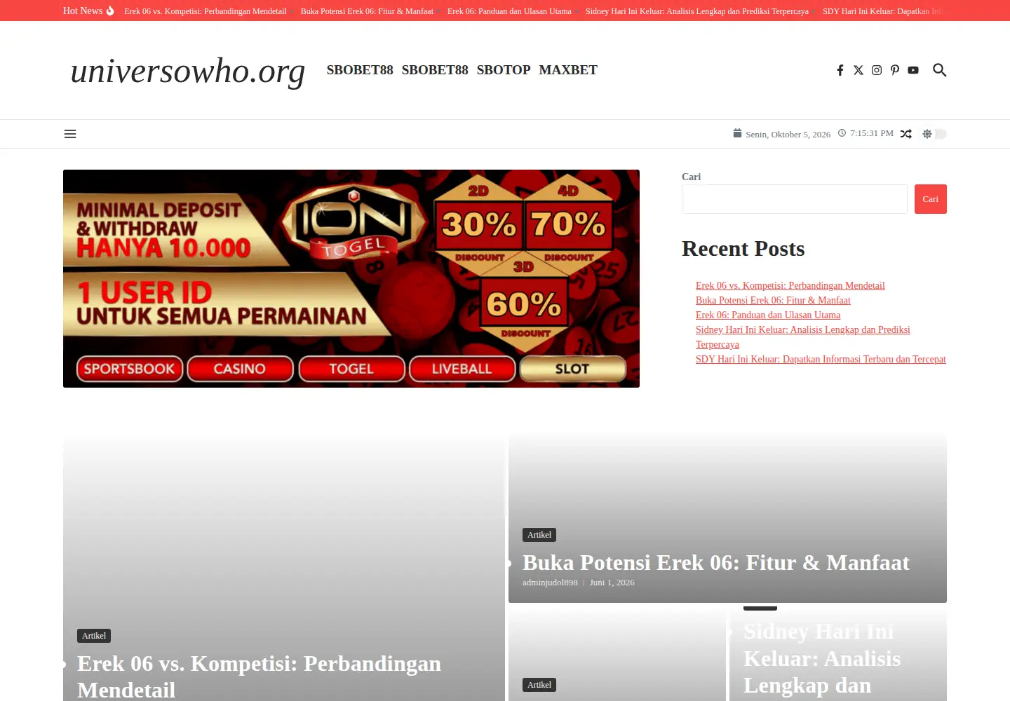 Screenshot of universowho.org
