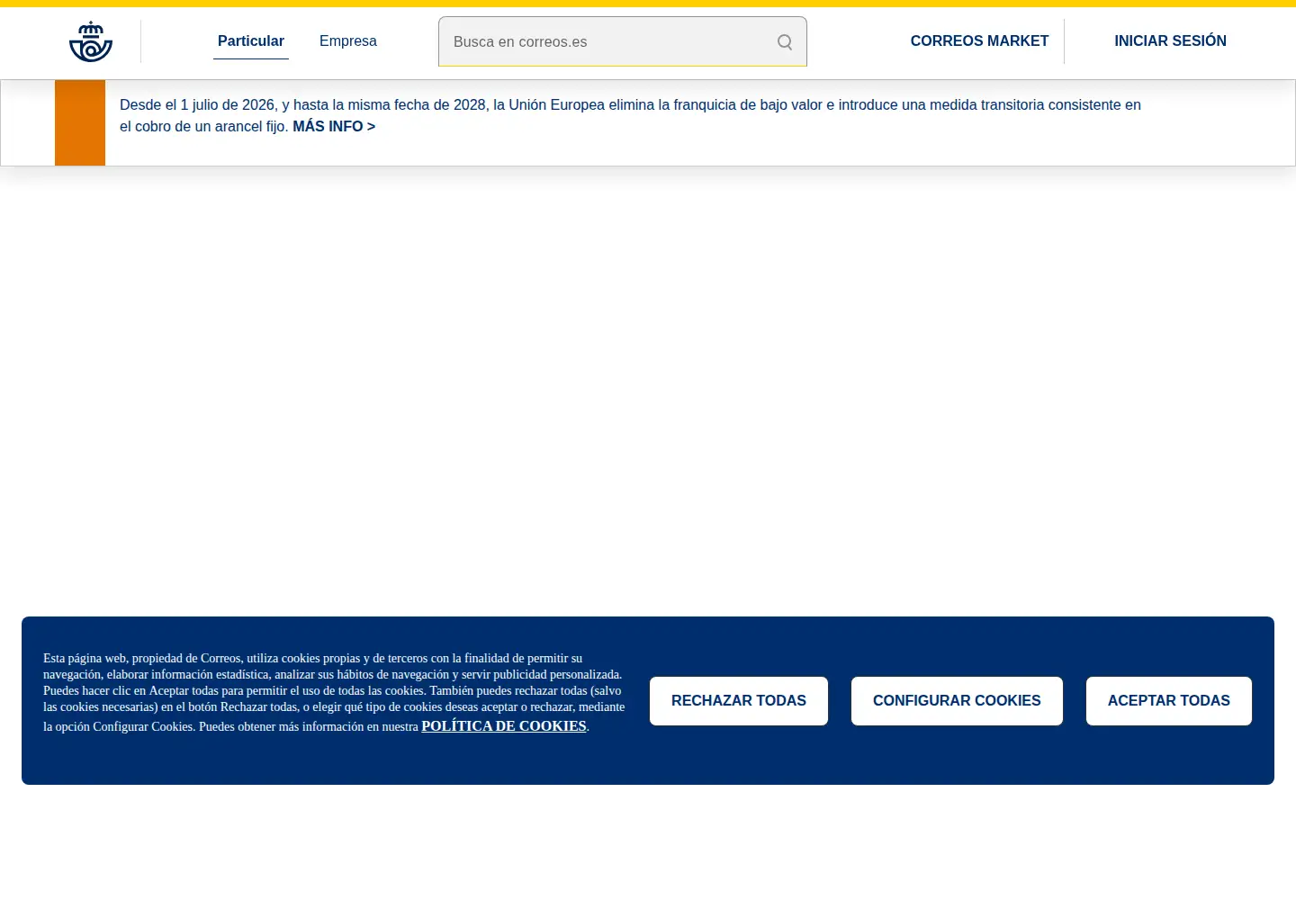 Screenshot of correos.es