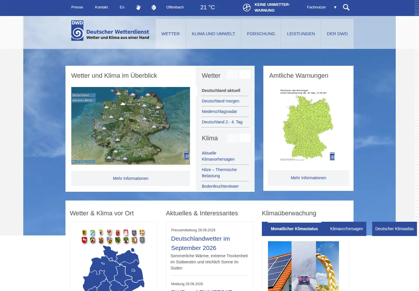 Screenshot of dwd.de