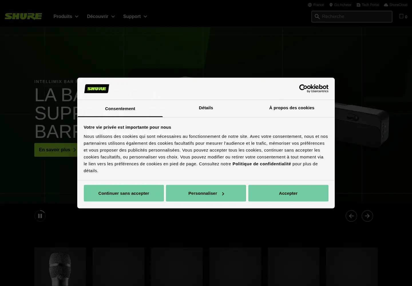 Screenshot of shure.com