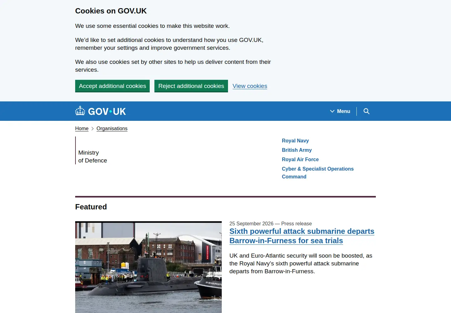 Screenshot of mod.uk