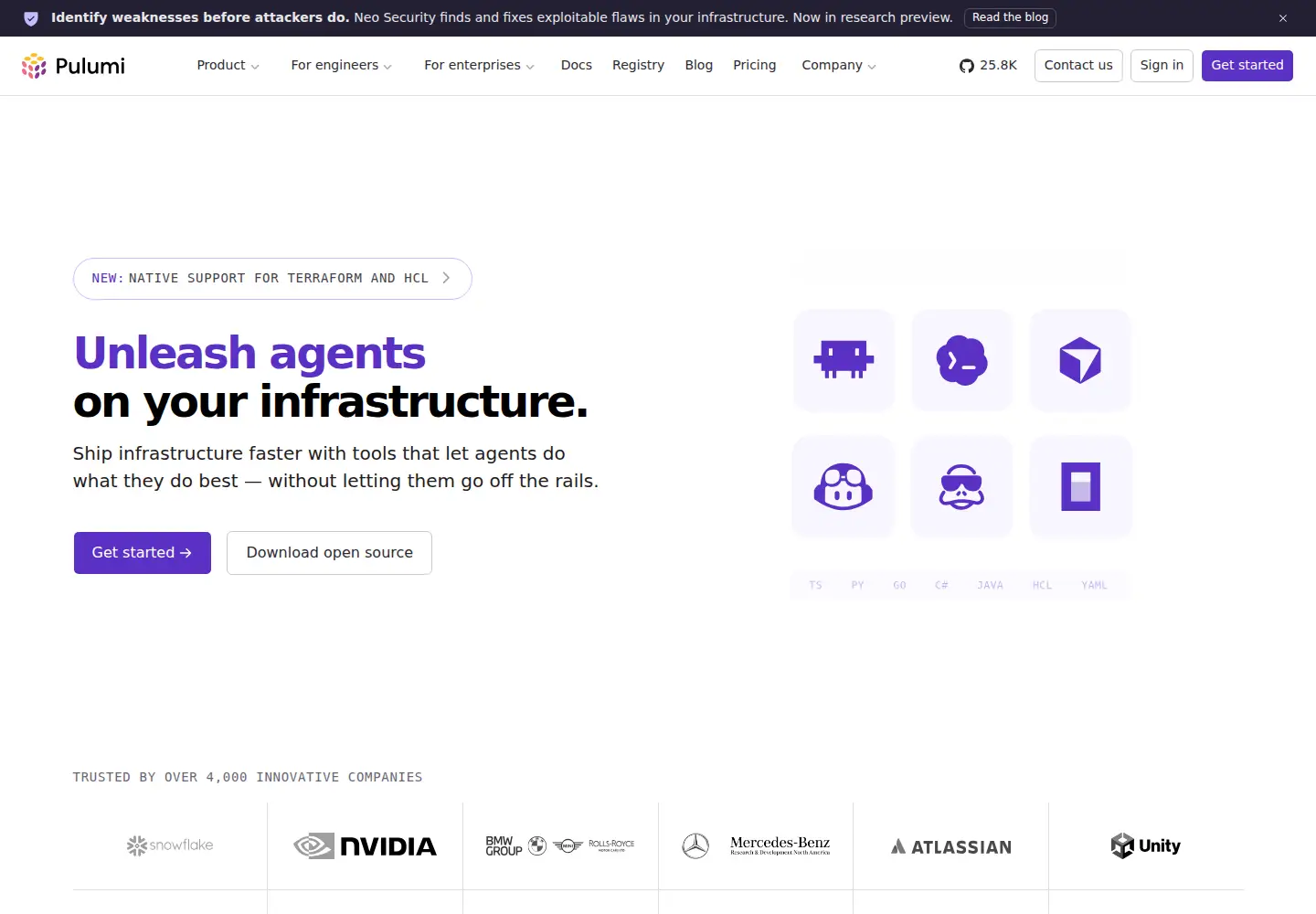 Screenshot of pulumi.com