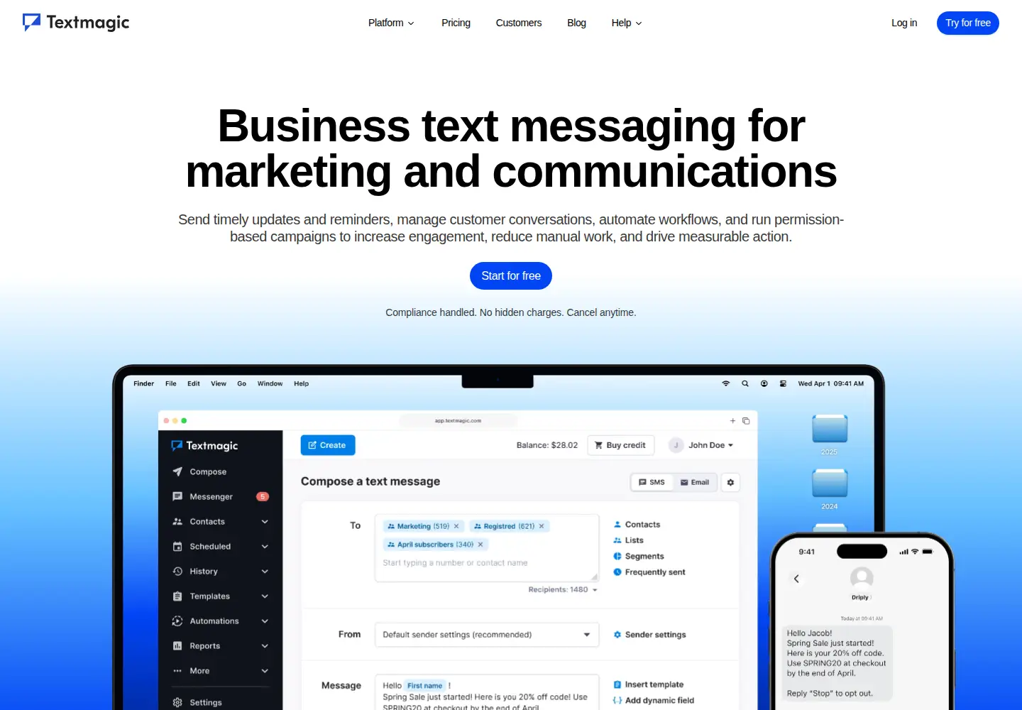 Screenshot of textmagic.com