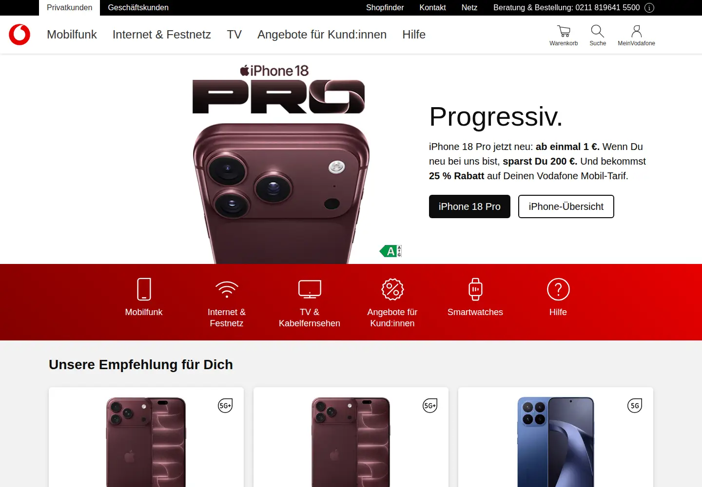 Screenshot of vodafone.de