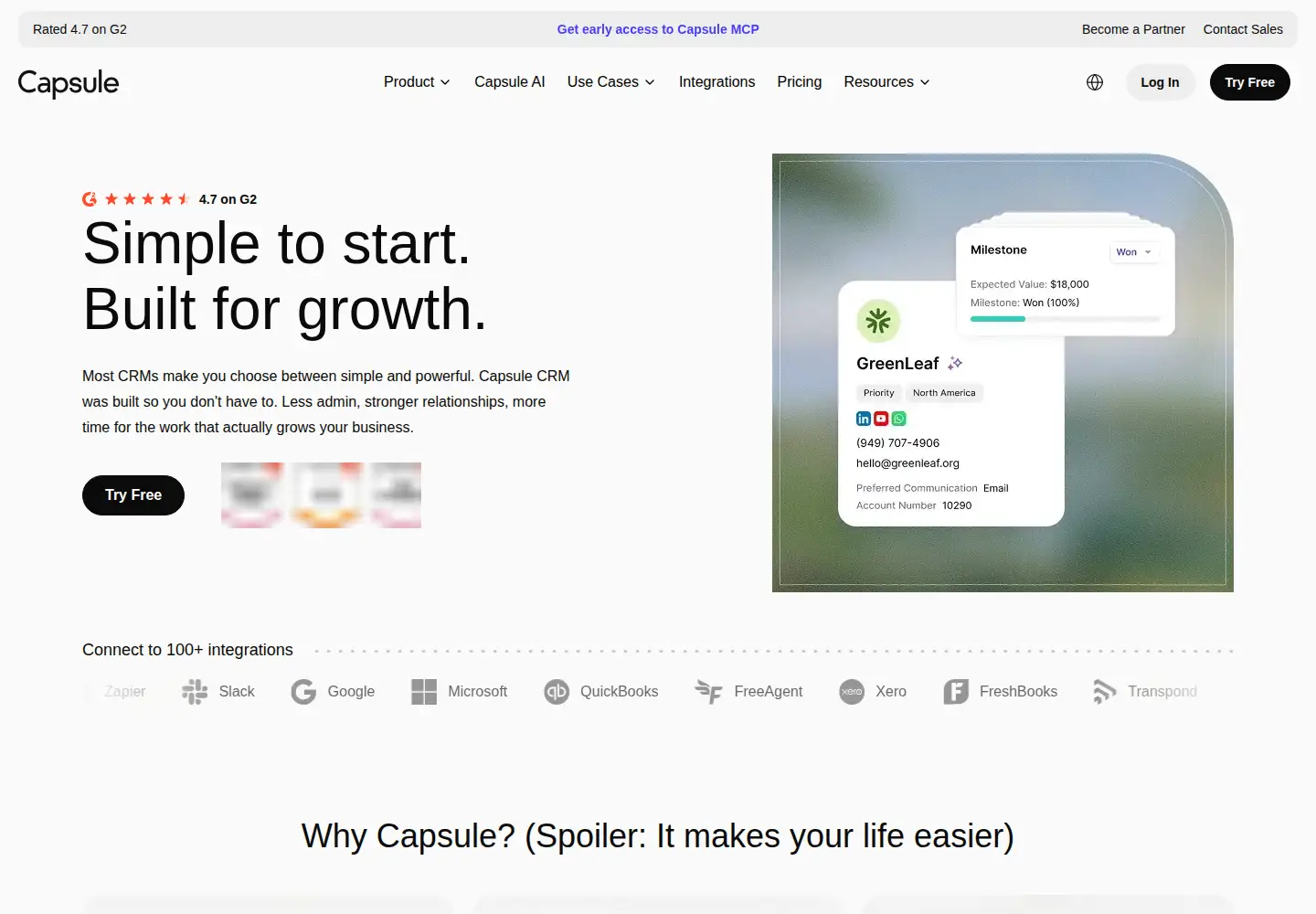 Screenshot of capsulecrm.com