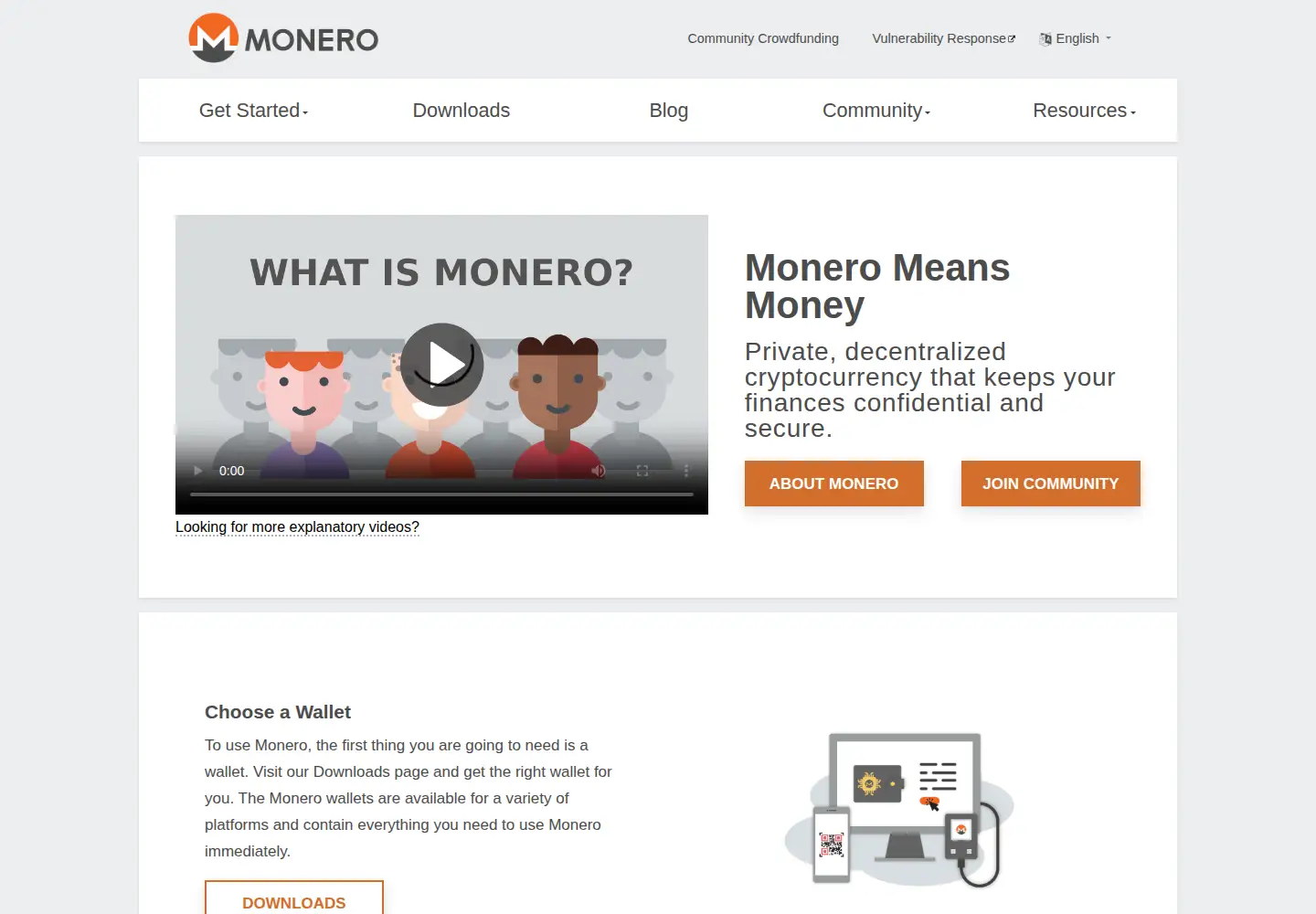 Screenshot of getmonero.org
