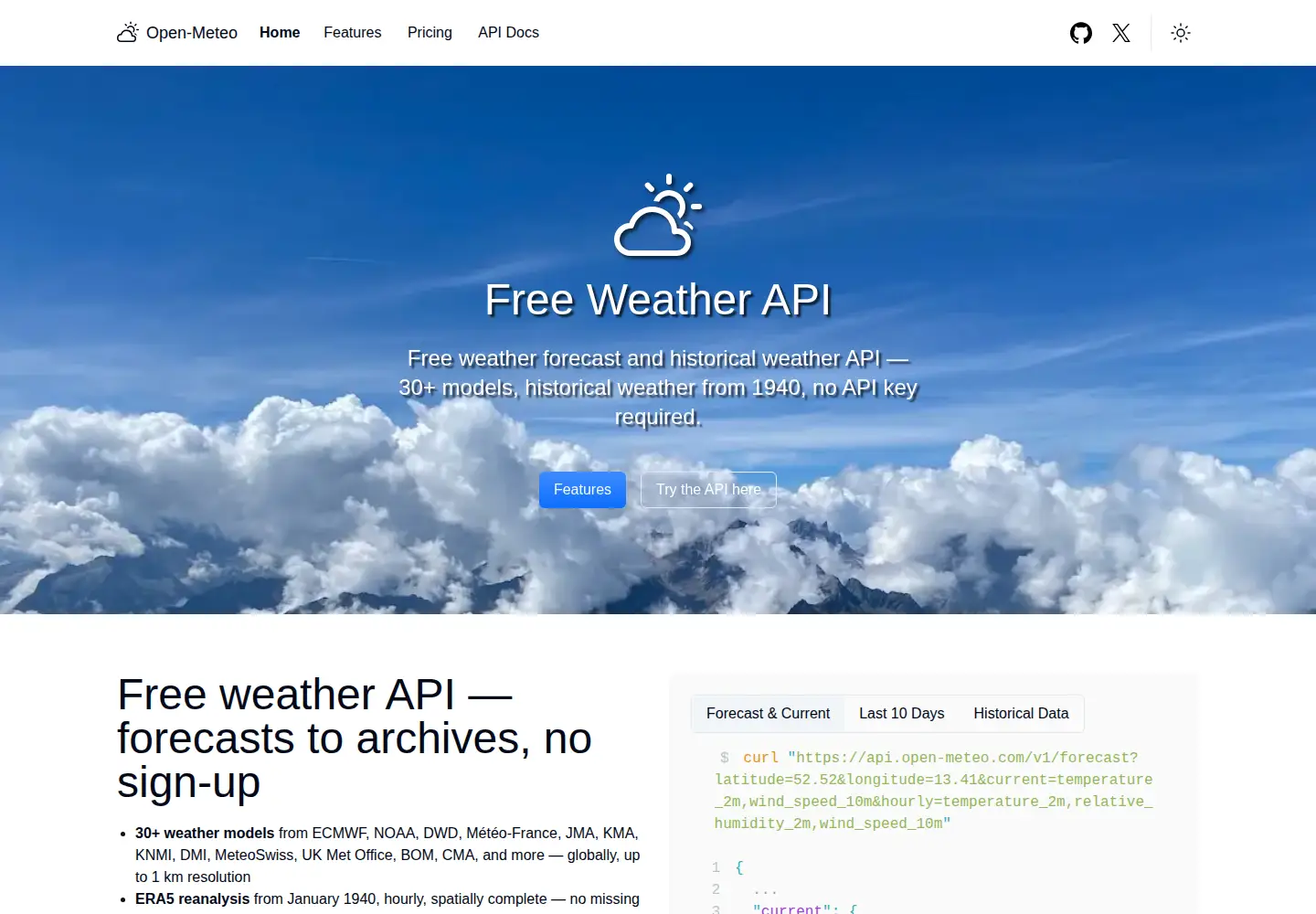 Screenshot of open-meteo.com
