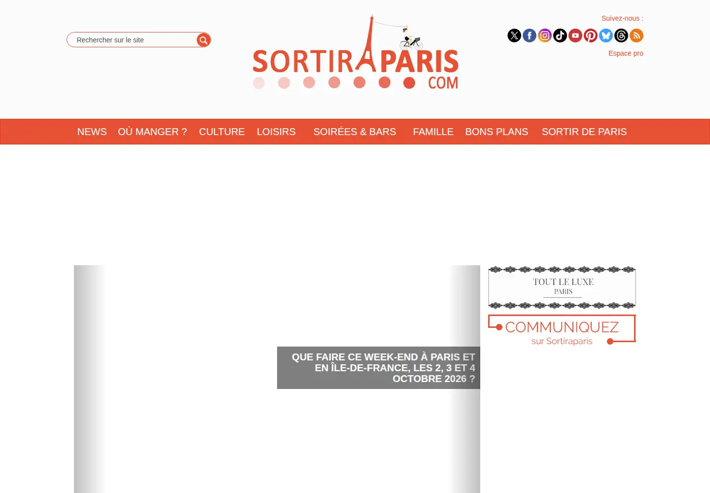 Screenshot of sortiraparis.com