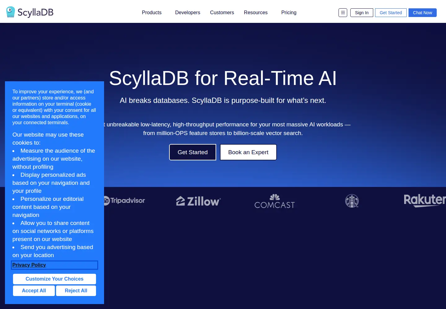Screenshot of scylladb.com