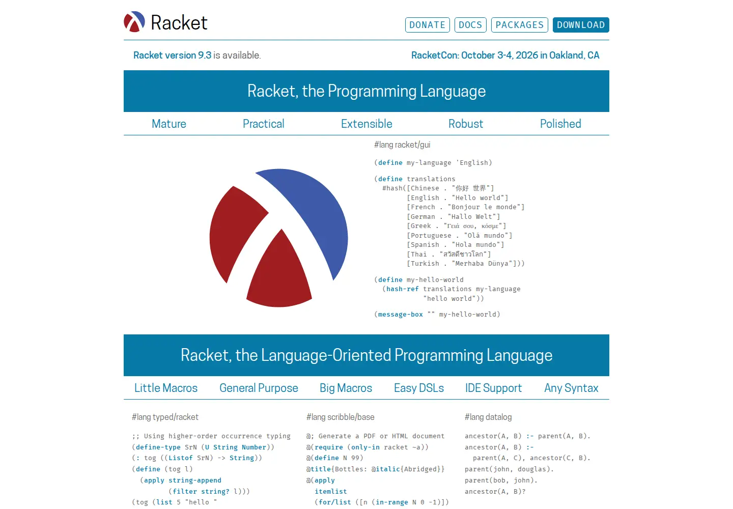 Captured homepage of racket-lang.org in the current scan