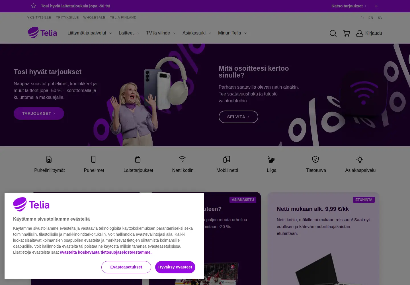 Screenshot of telia.fi