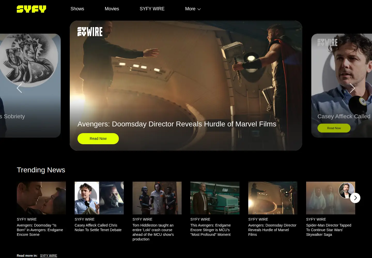 Screenshot of syfy.com