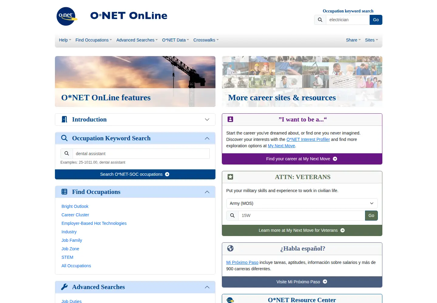 Screenshot of onetonline.org
