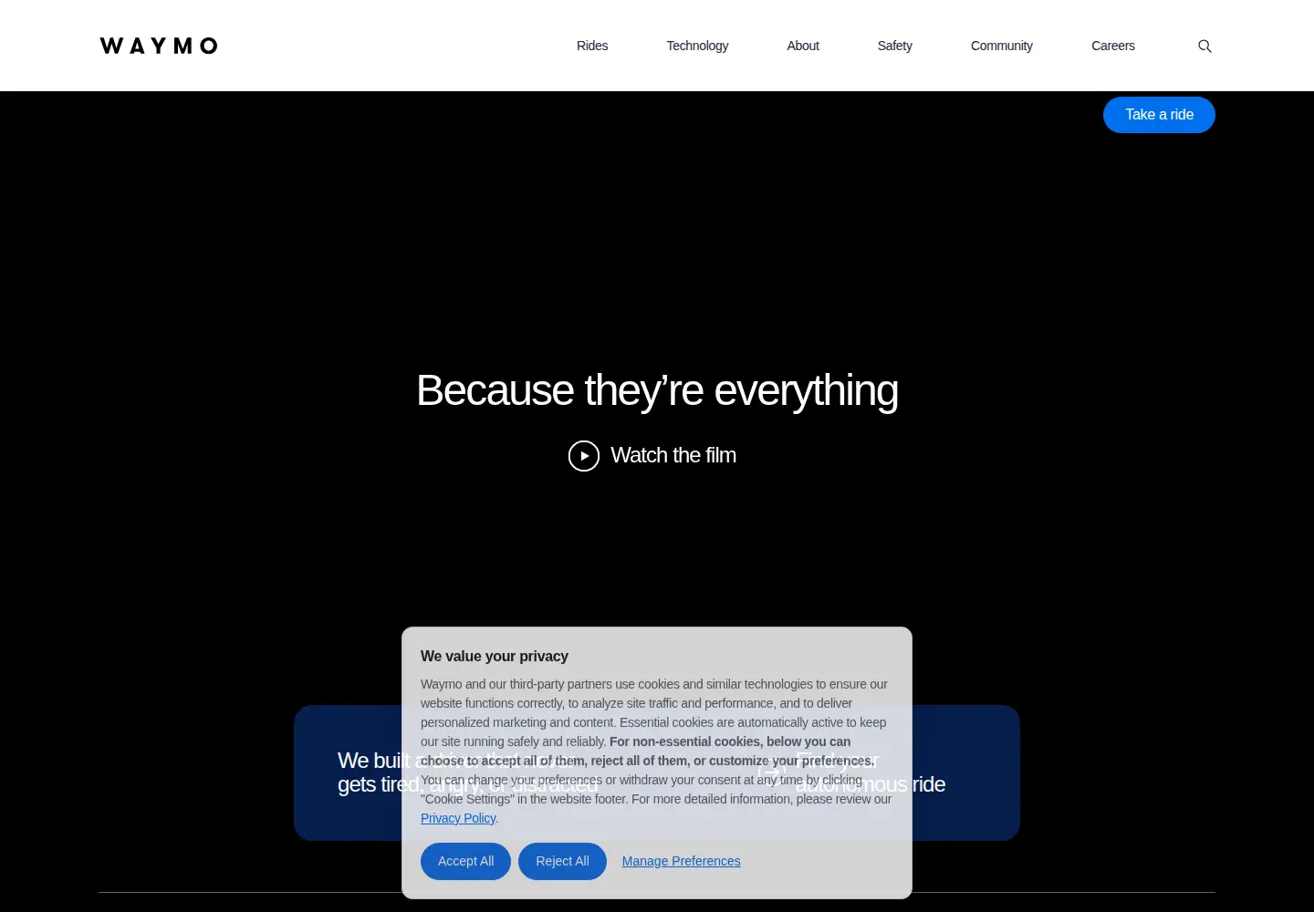 Screenshot of waymo.com