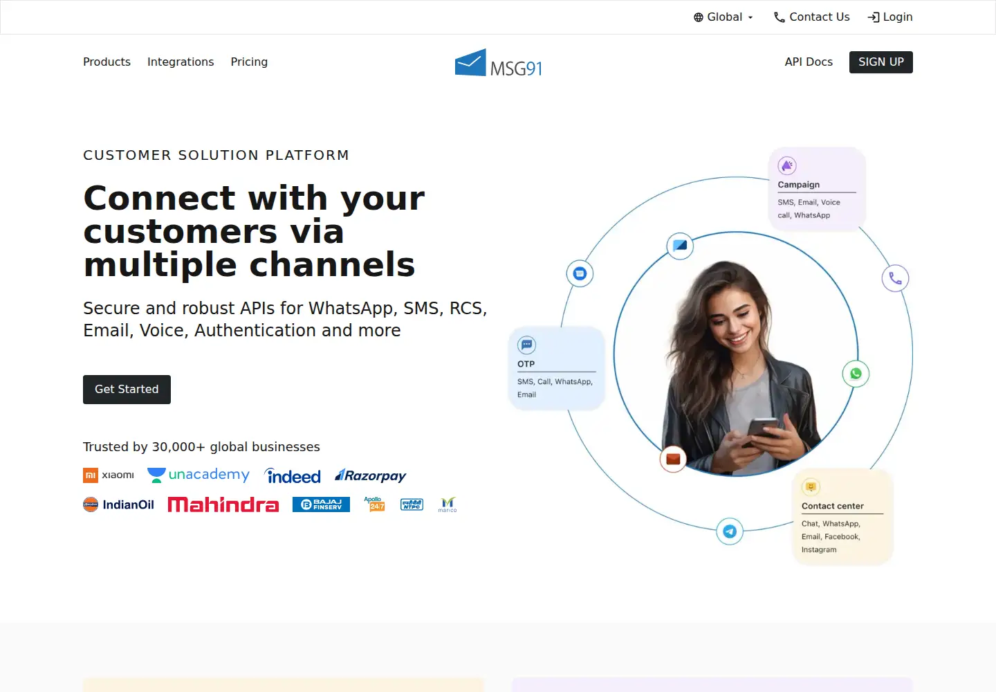 Screenshot of msg91.com
