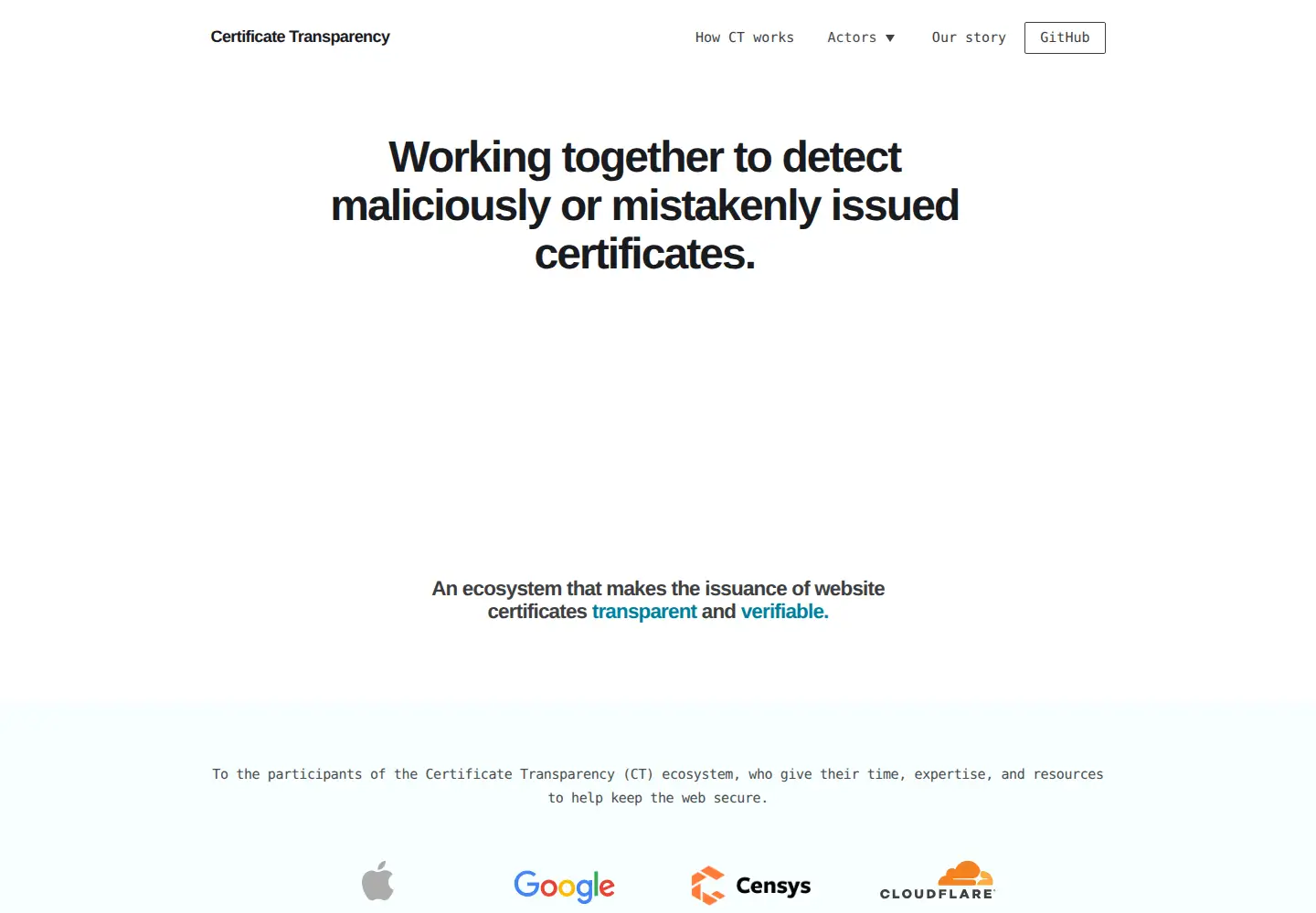 Screenshot of certificate-transparency.org