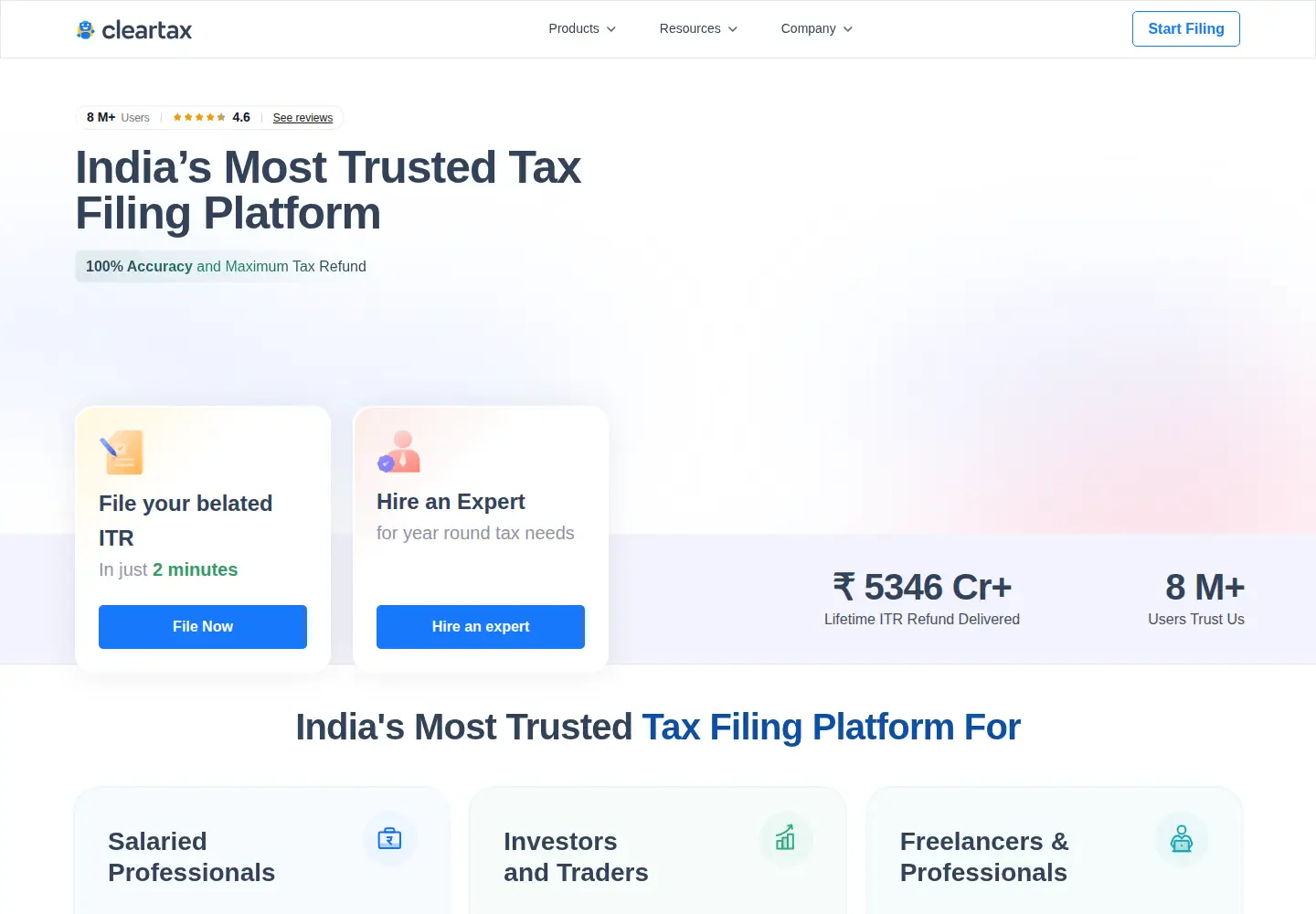Screenshot of cleartax.in