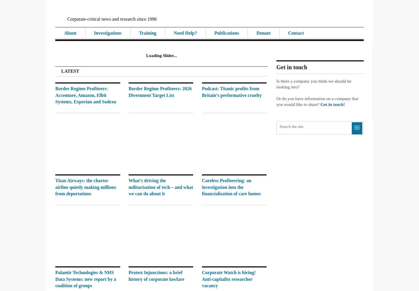 Screenshot of corporatewatch.org