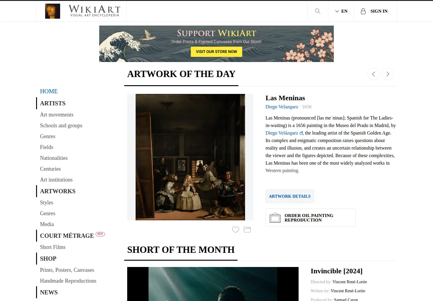 Screenshot of wikiart.org