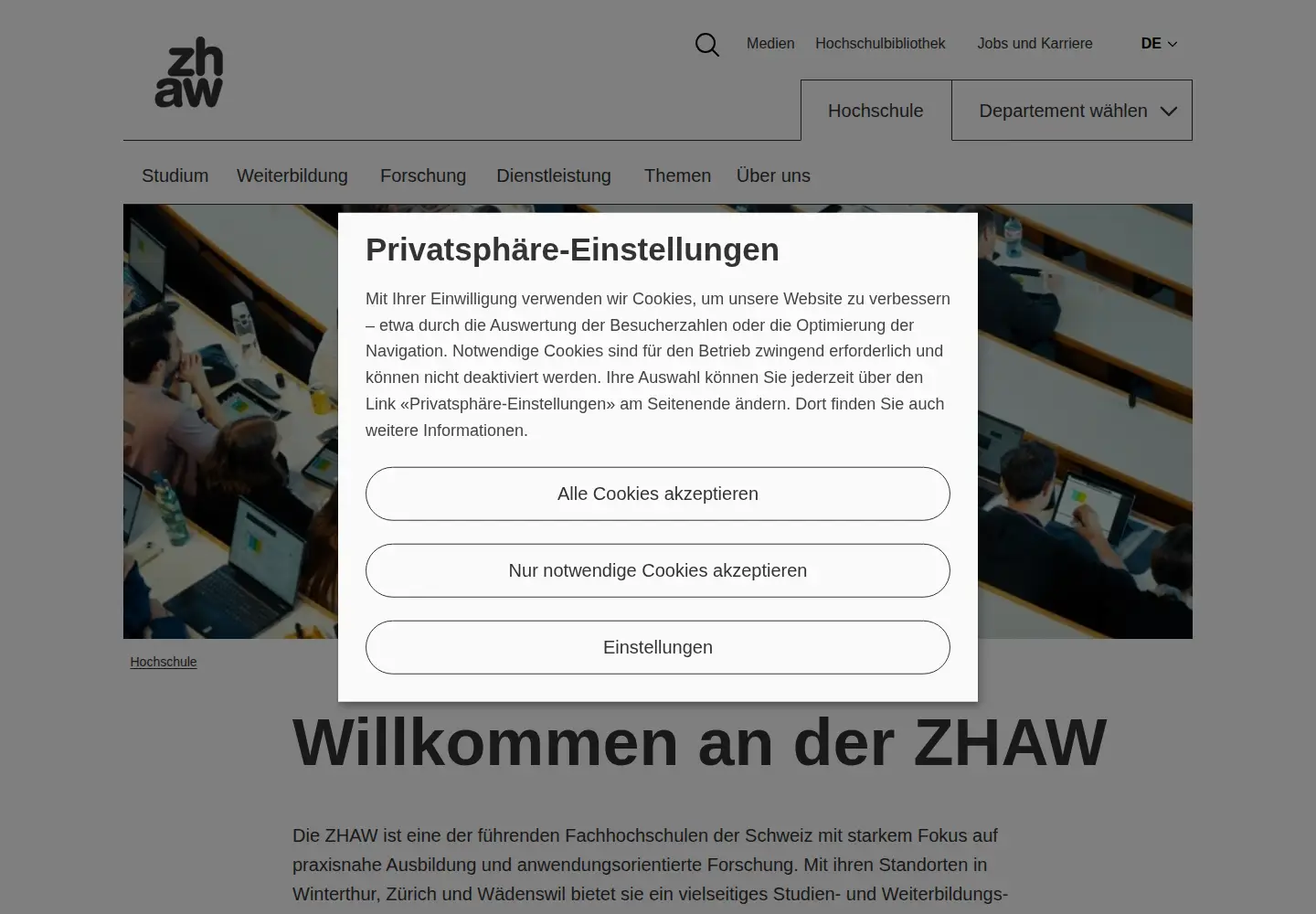 Screenshot of zhaw.ch
