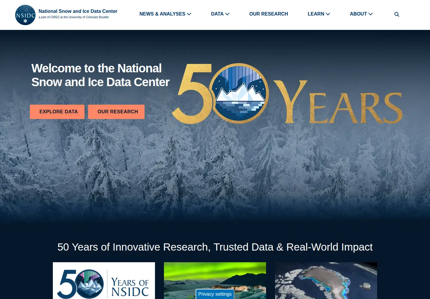 Screenshot of nsidc.org