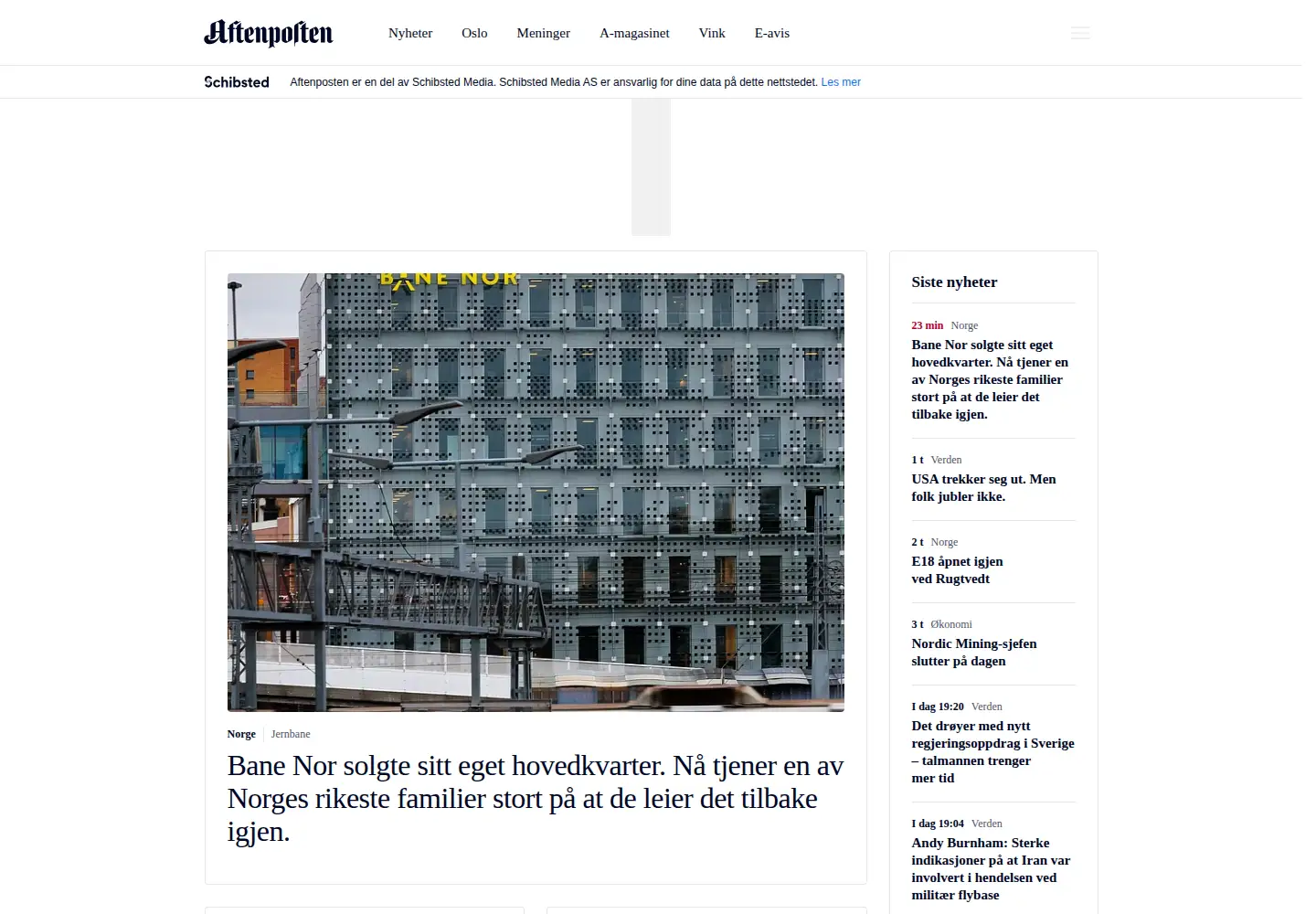 Screenshot of aftenposten.no