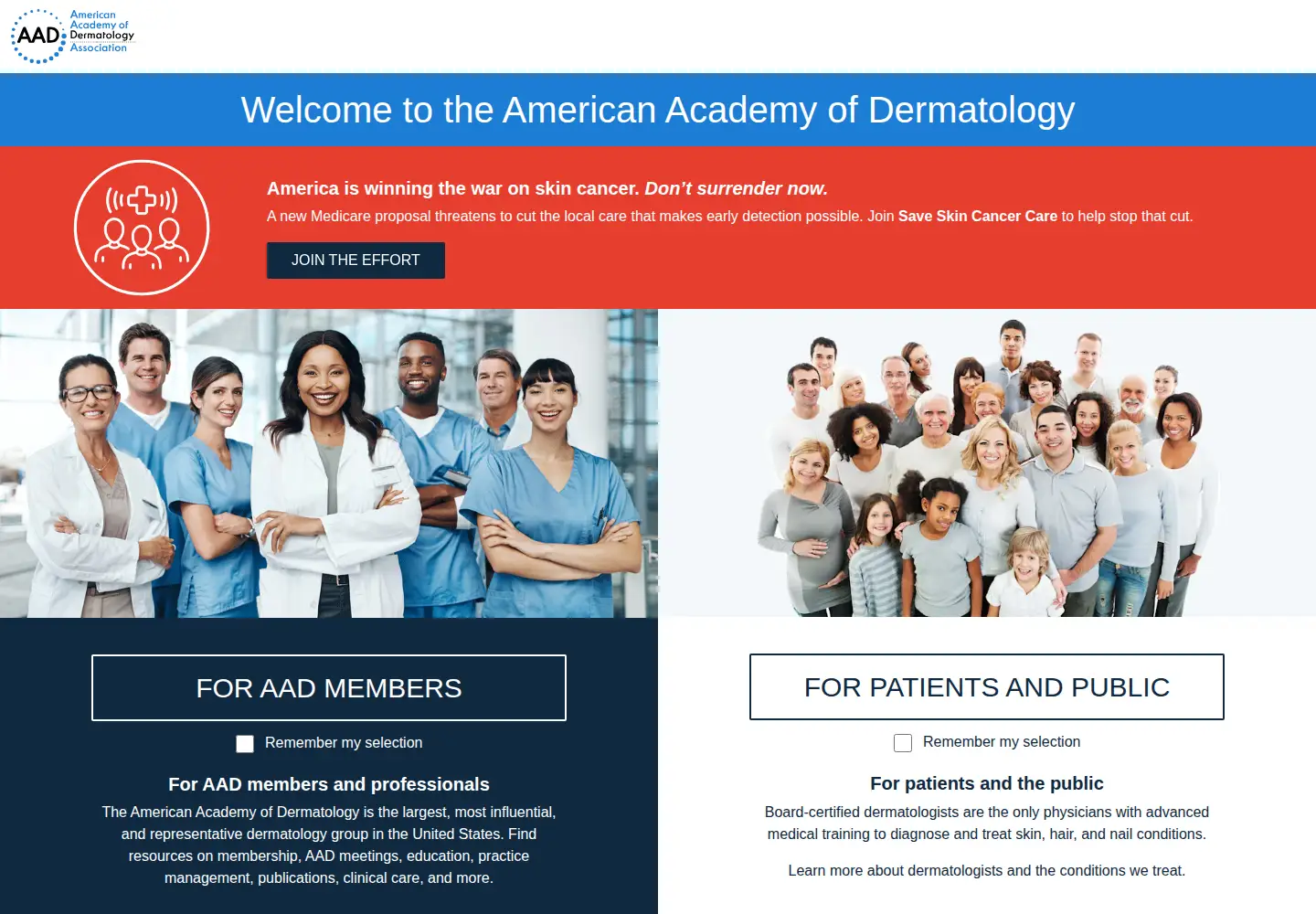 Screenshot of aad.org