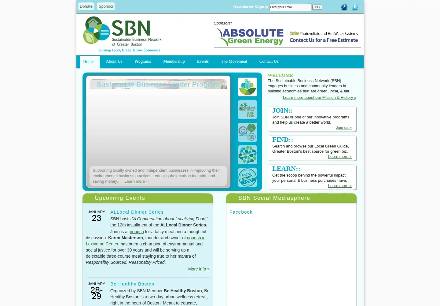 Captured homepage of sbnboston.org in the current scan