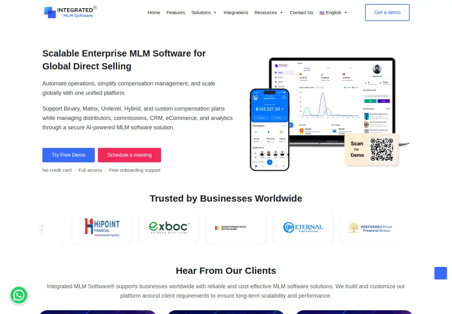 Captured homepage of integratedmlmsoftware.com in the current scan