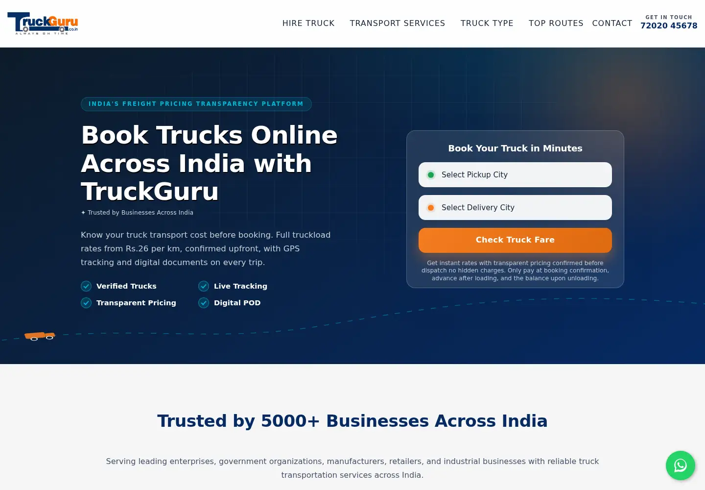 Captured homepage of truckguru.co.in in the current scan
