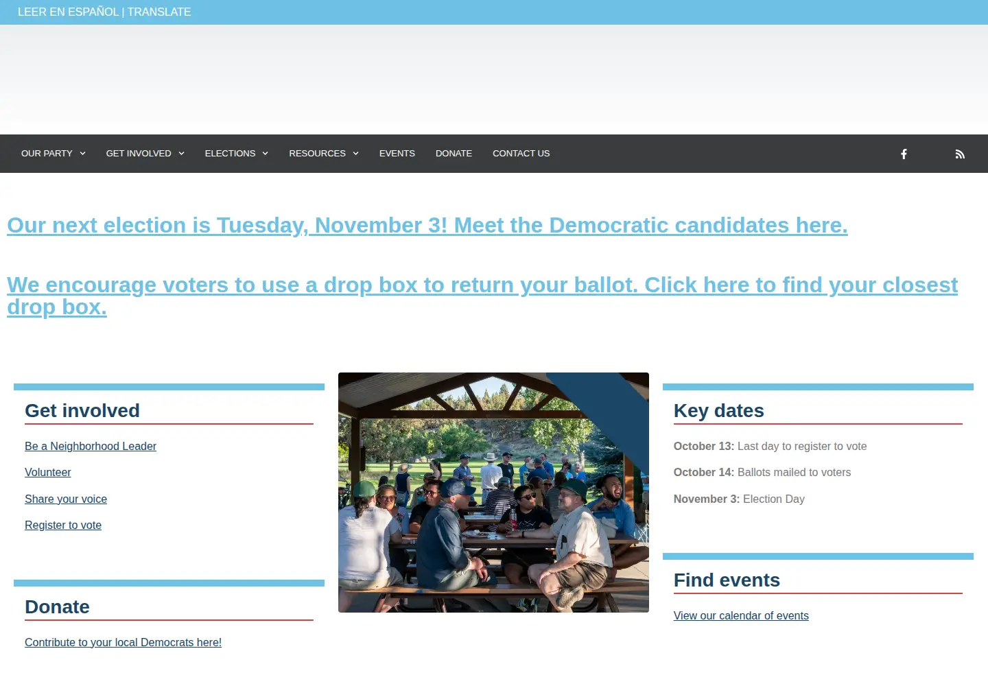 Captured homepage of deschutesdemocrats.org in the current scan