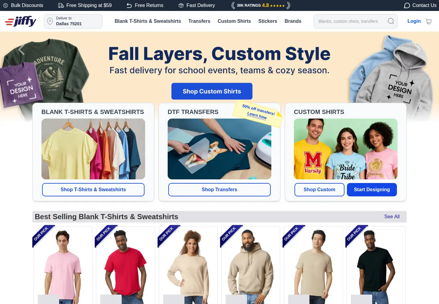 Screenshot of jiffyshirts.com