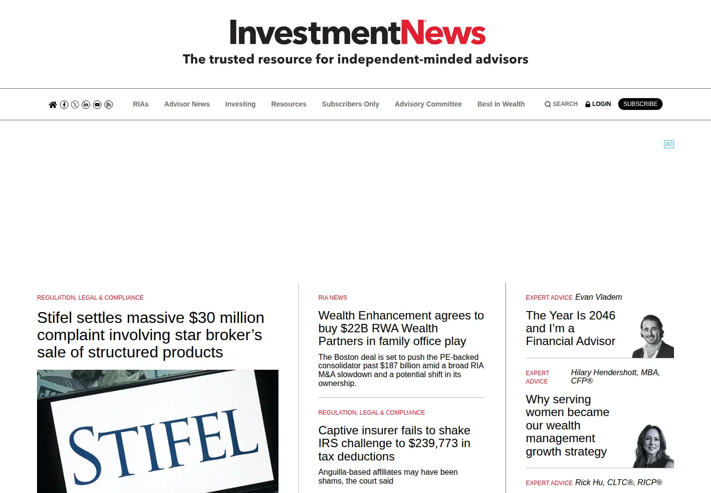Screenshot of investmentnews.com