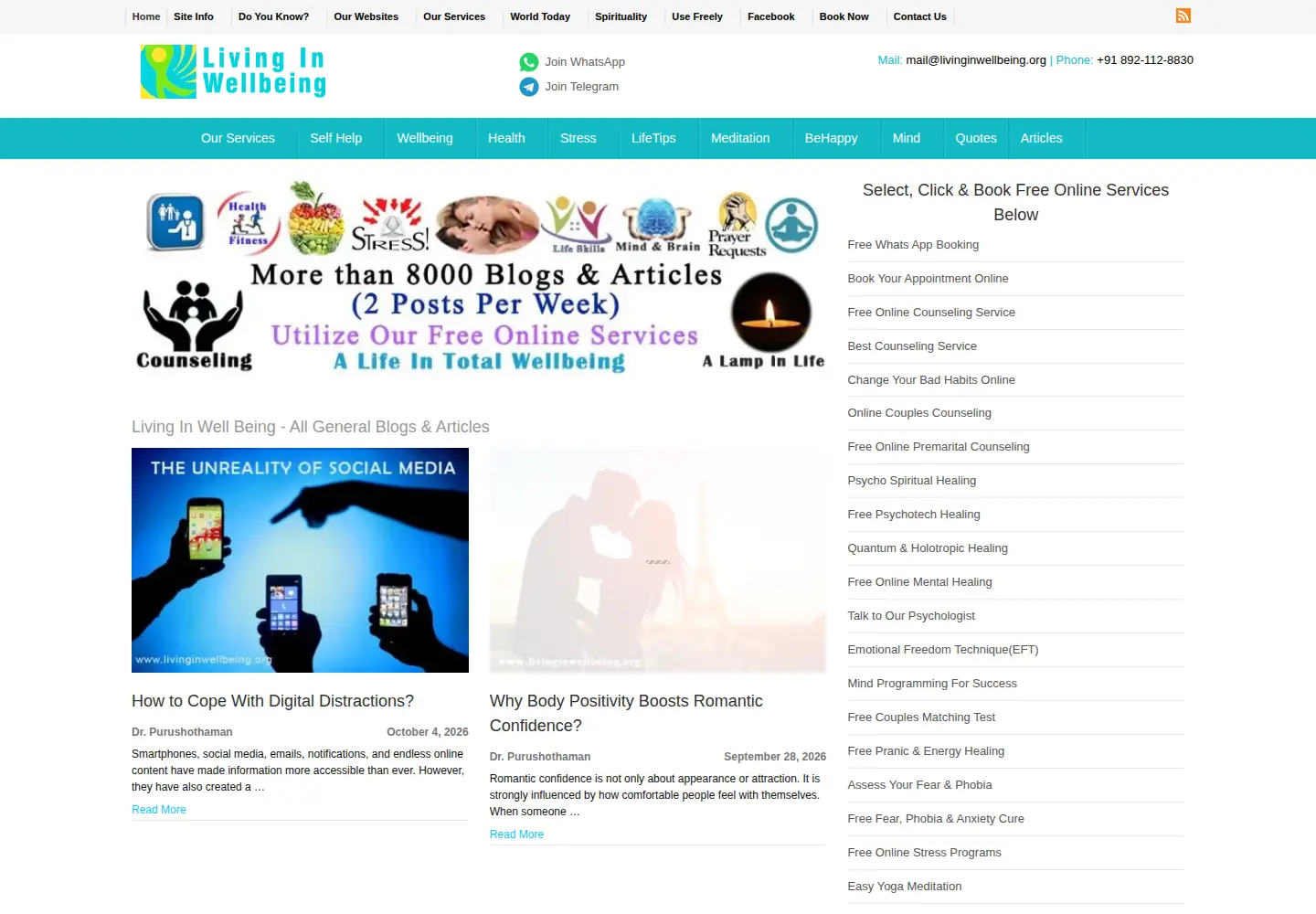 Captured homepage of livinginwellbeing.org in the current scan