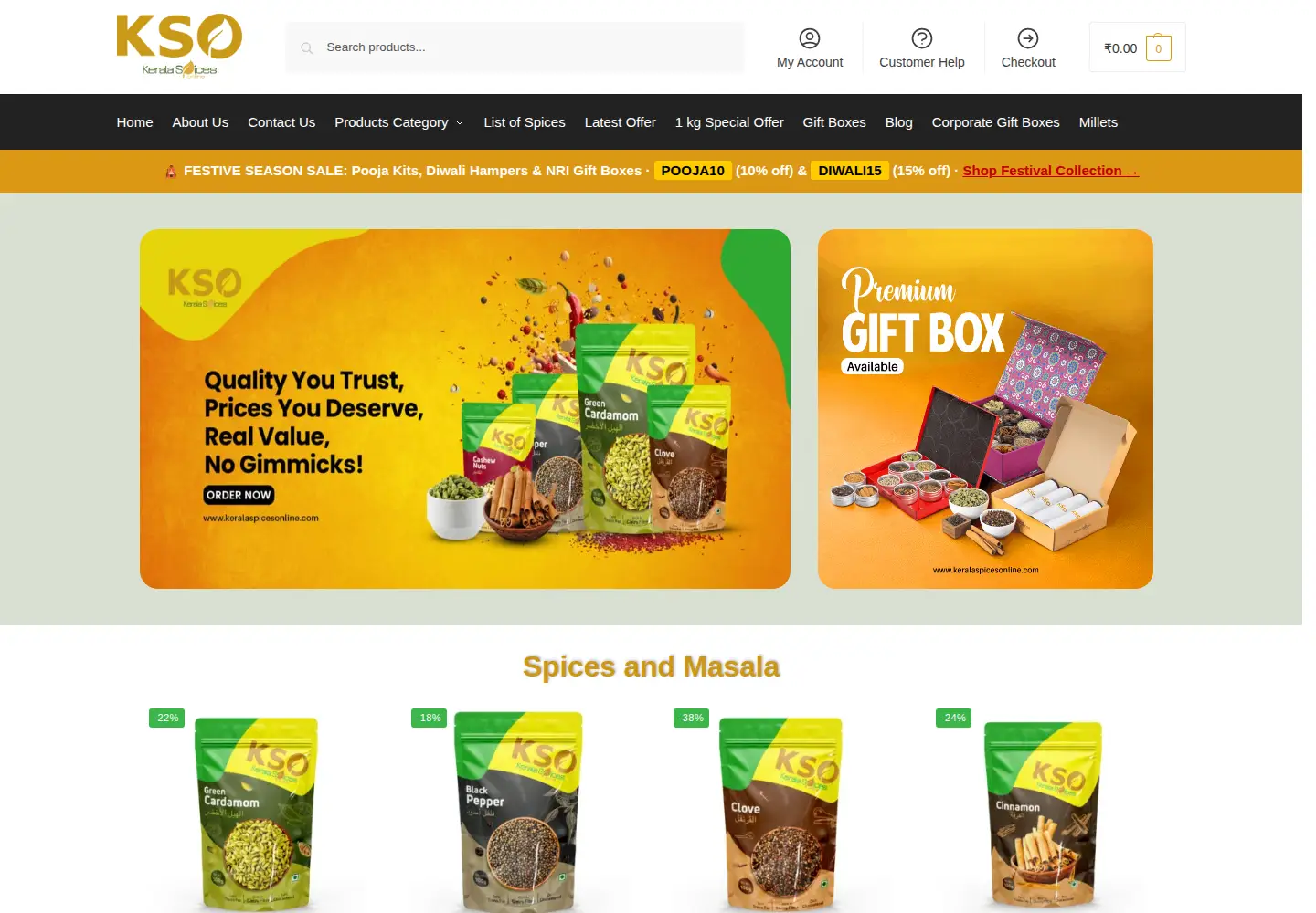 Captured homepage of keralaspicesonline.com in the current scan