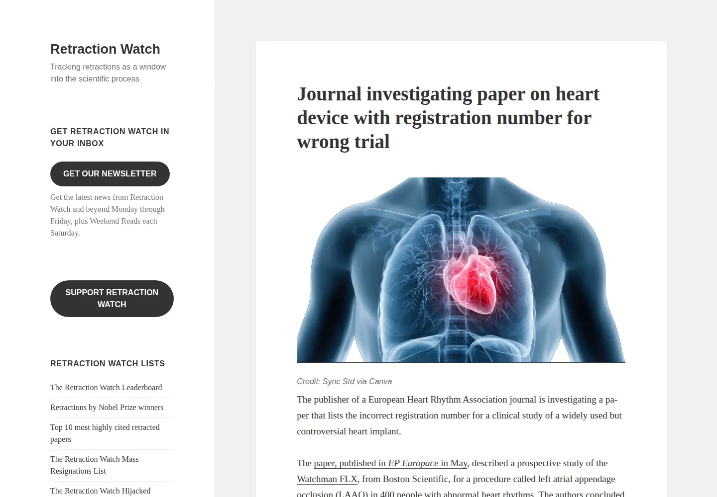 Screenshot of retractionwatch.com