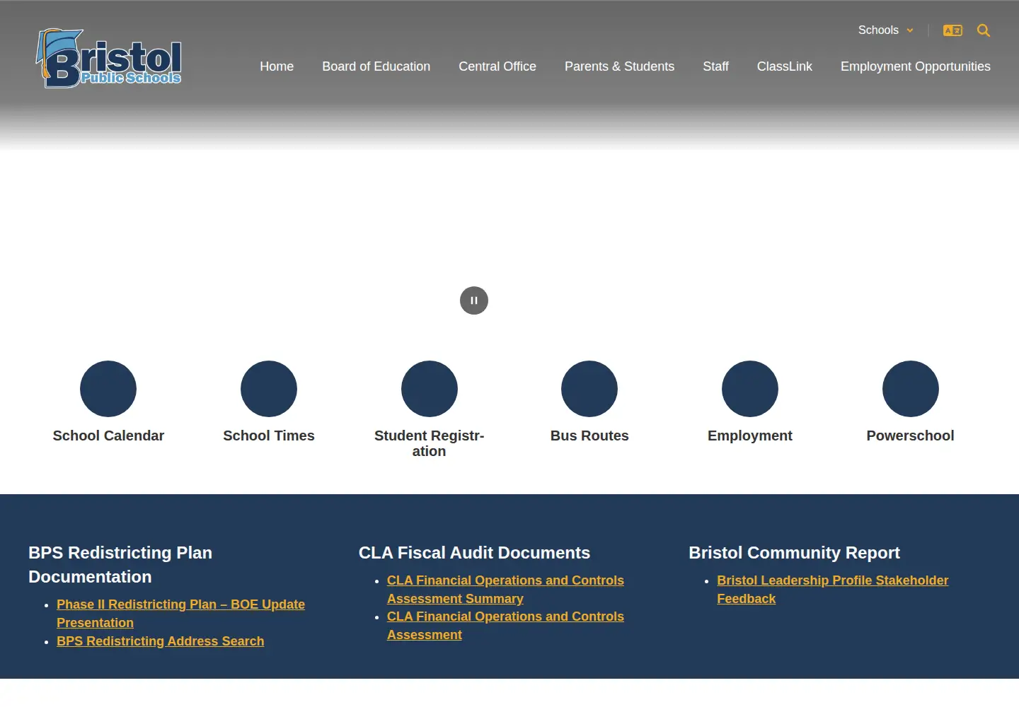 Captured homepage of bristol.k12.ct.us in the current scan