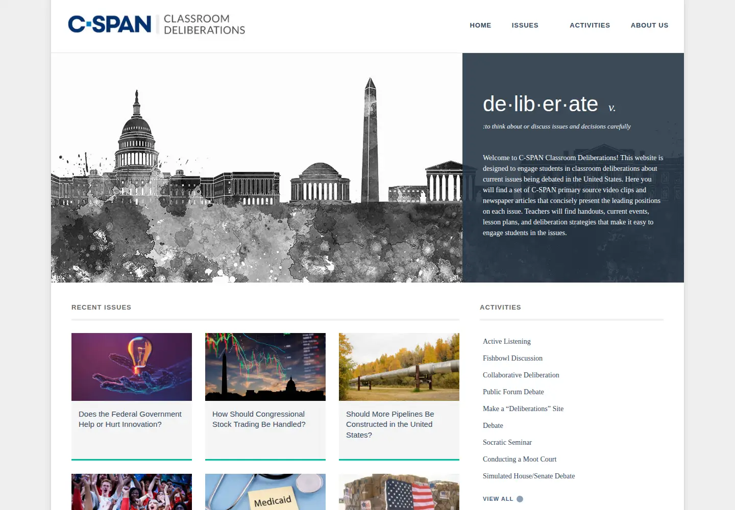 Captured homepage of c-spanclassroomdeliberations.org in the current scan