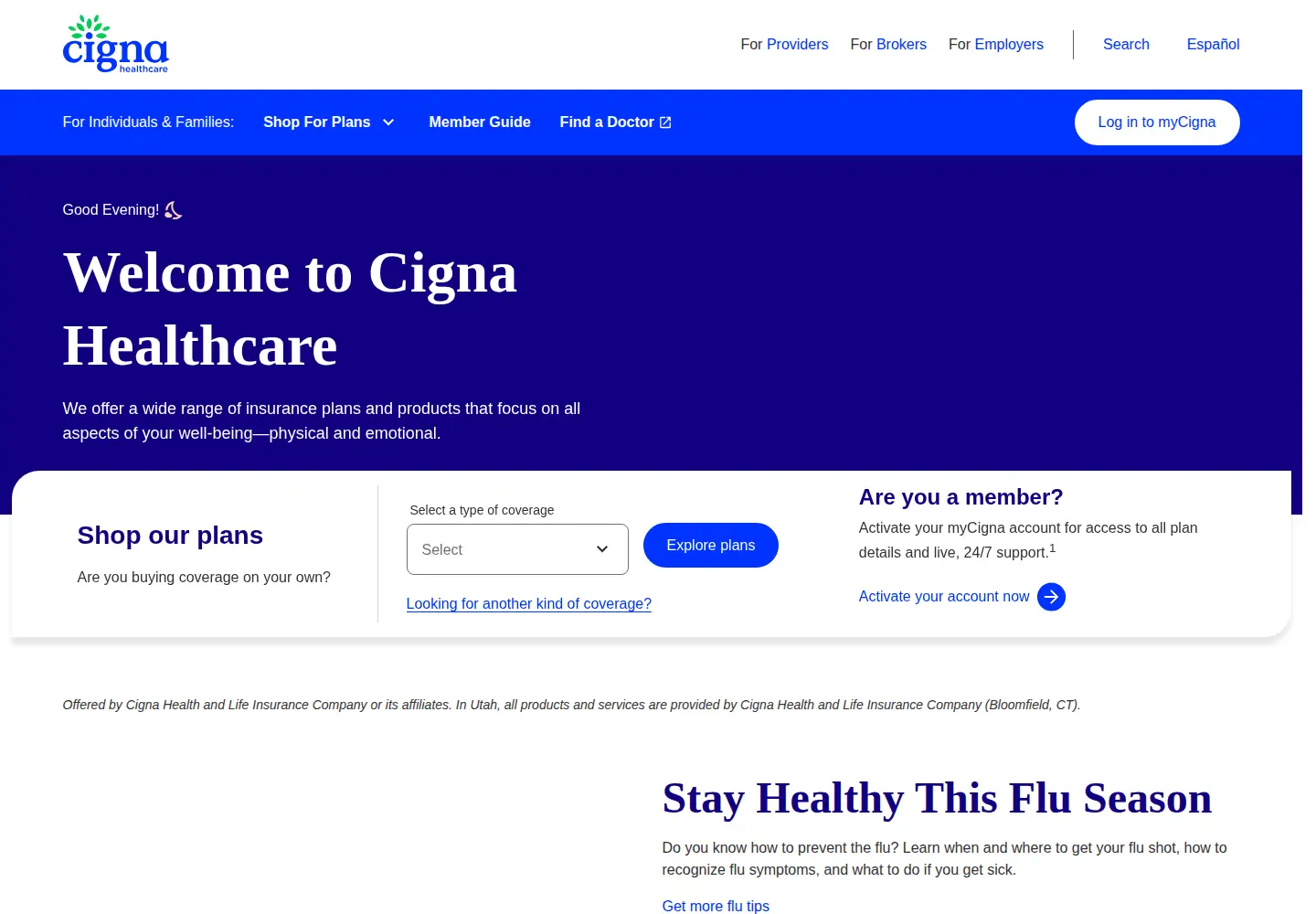 Screenshot of cigna.com